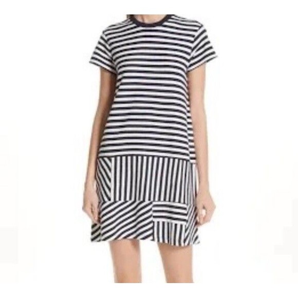 ATM Anthony Thomas Melillo Striped Pique Dress Chalk/Midnight Size Large - Picture 1 of 14